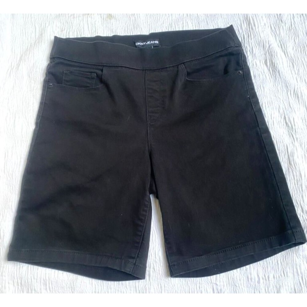 DKNY Bermuda Shorts Women's Black Cotton Stretch Waist Pull On Straight Size MED
